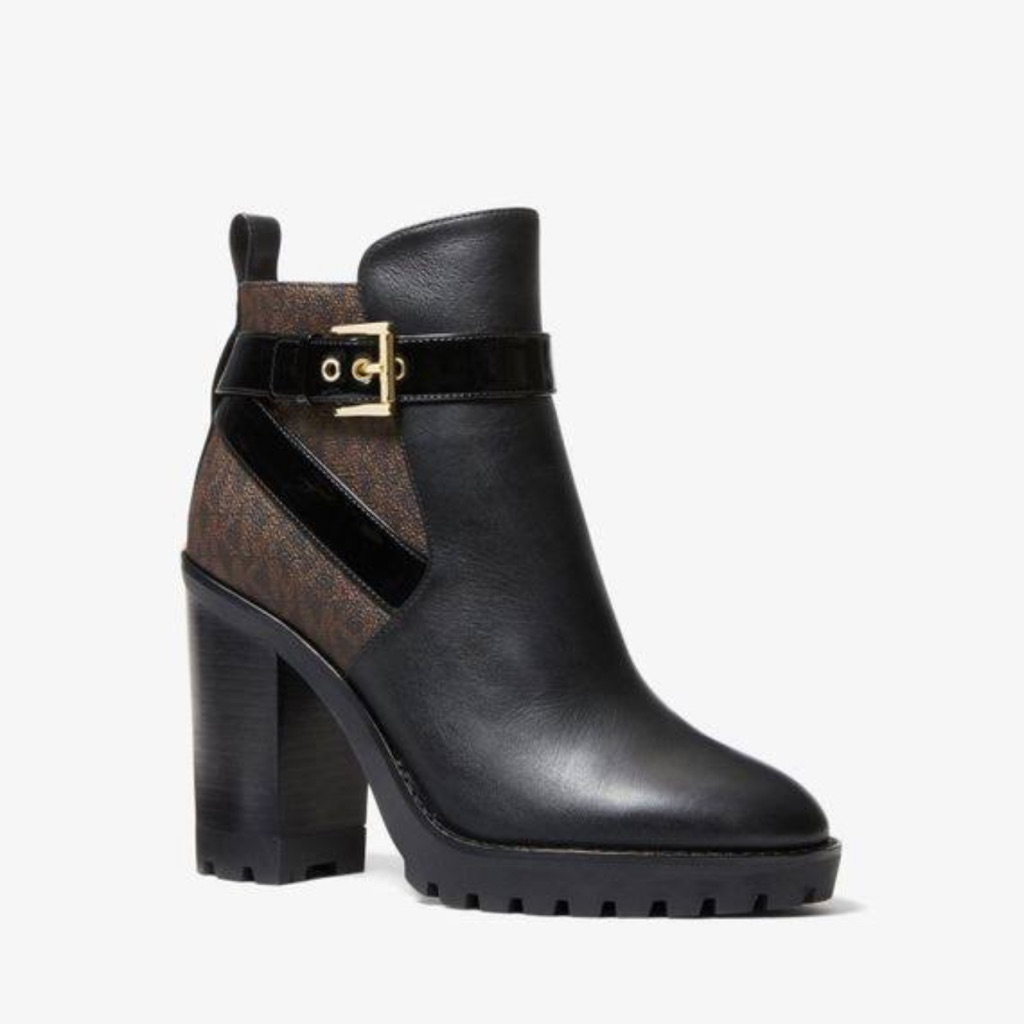 Michael Kors Clancy Logo And Leather Ankle Boot In Black Brand New
